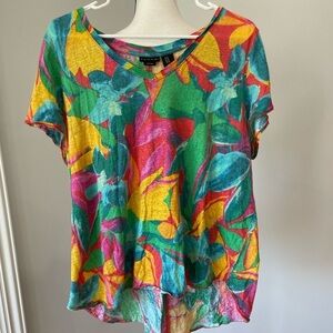 Tahari 100% Linen tropical summer vacation top in a size XL resort cruise work